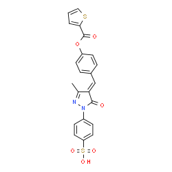 ChemSpider 2D Image | 4-[(4E)-3-Methyl-5-oxo-4-{4-[(2-thienylcarbonyl)oxy]benzylidene}-4,5-dihydro-1H-pyrazol-1-yl]benzenesulfonic acid | C22H16N2O6S2