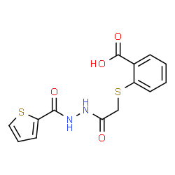 ChemSpider 2D Image | 2-({2-Oxo-2-[2-(2-thienylcarbonyl)hydrazino]ethyl}sulfanyl)benzoic acid | C14H12N2O4S2