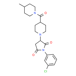 ChemSpider 2D Image | 1-(3-Chlorophenyl)-3-{4-[(4-methyl-1-piperidinyl)carbonyl]-1-piperidinyl}-2,5-pyrrolidinedione | C22H28ClN3O3