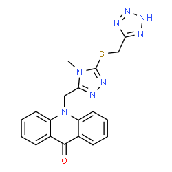 ChemSpider 2D Image | 9(10H)-acridinone, 10-[[4-methyl-5-[(1H-tetrazol-5-ylmethyl)thio]-4H-1,2,4-triazol-3-yl]methyl]- | C19H16N8OS
