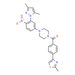 ChemSpider 2D Image | {4-[3-(3,5-Dimethyl-1H-pyrazol-1-yl)-4-nitrophenyl]-1-piperazinyl}[4-(2-methyl-1,3-thiazol-4-yl)phenyl]methanone | C26H26N6O3S