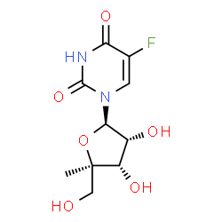 ChemSpider 2D Image | 1-[5-Deoxy-4-(hydroxymethyl)-alpha-L-lyxofuranosyl]-5-fluoro-2,4(1H,3H)-pyrimidinedione | C10H13FN2O6