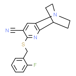 ChemSpider 2D Image | 5-[(2-Fluorobenzyl)sulfanyl]-1,6-diazatricyclo[6.2.2.0~2,7~]dodeca-2,4,6-triene-4-carbonitrile | C18H16FN3S