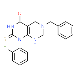 ChemSpider 2D Image | 6-Benzyl-1-(2-fluorophenyl)-2-thioxo-2,3,5,6,7,8-hexahydropyrimido[4,5-d]pyrimidin-4(1H)-one | C19H17FN4OS