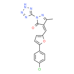 ChemSpider 2D Image | (4Z)-4-{[5-(4-Chlorophenyl)-2-furyl]methylene}-5-methyl-2-(2H-tetrazol-5-yl)-2,4-dihydro-3H-pyrazol-3-one | C16H11ClN6O2