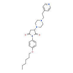 ChemSpider 2D Image | 1-[4-(Hexyloxy)phenyl]-3-{4-[2-(4-pyridinyl)ethyl]-1-piperazinyl}-2,5-pyrrolidinedione | C27H36N4O3