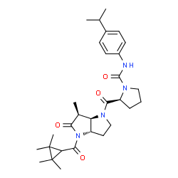 ChemSpider 2D Image | (2S)-N-(4-Isopropylphenyl)-2-{[(3aS,6S,6aR)-6-methyl-5-oxo-4-[(2,2,3,3-tetramethylcyclopropyl)carbonyl]hexahydropyrrolo[3,2-b]pyrrol-1(2H)-yl]carbonyl}-1-pyrrolidinecarboxamide | C30H42N4O4