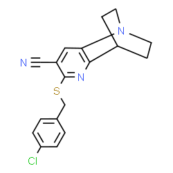 ChemSpider 2D Image | 5-[(4-Chlorobenzyl)sulfanyl]-1,6-diazatricyclo[6.2.2.0~2,7~]dodeca-2,4,6-triene-4-carbonitrile | C18H16ClN3S