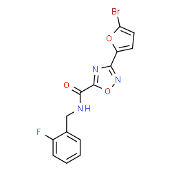 ChemSpider 2D Image | 3-(5-Bromo-2-furyl)-N-(2-fluorobenzyl)-1,2,4-oxadiazole-5-carboxamide | C14H9BrFN3O3