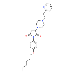 ChemSpider 2D Image | 1-[4-(Hexyloxy)phenyl]-3-{4-[2-(2-pyridinyl)ethyl]-1-piperazinyl}-2,5-pyrrolidinedione | C27H36N4O3