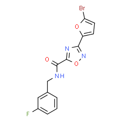 ChemSpider 2D Image | 3-(5-Bromo-2-furyl)-N-(3-fluorobenzyl)-1,2,4-oxadiazole-5-carboxamide | C14H9BrFN3O3