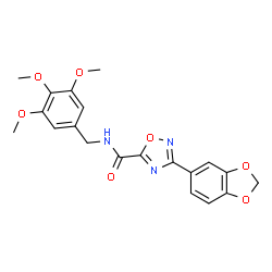 ChemSpider 2D Image | 3-(1,3-Benzodioxol-5-yl)-N-(3,4,5-trimethoxybenzyl)-1,2,4-oxadiazole-5-carboxamide | C20H19N3O7