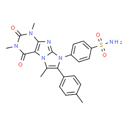 ChemSpider 2D Image | 4-[1,3,6-Trimethyl-7-(4-methylphenyl)-2,4-dioxo-1,2,3,4-tetrahydro-8H-imidazo[2,1-f]purin-8-yl]benzenesulfonamide | C23H22N6O4S