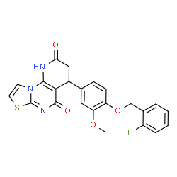 ChemSpider 2D Image | 4-{4-[(2-Fluorobenzyl)oxy]-3-methoxyphenyl}-3,4-dihydro-2H-pyrido[3,2-e][1,3]thiazolo[3,2-a]pyrimidine-2,5(1H)-dione | C23H18FN3O4S
