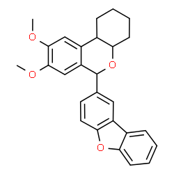 ChemSpider 2D Image | 6-(Dibenzo[b,d]furan-2-yl)-8,9-dimethoxy-2,3,4,4a,6,10b-hexahydro-1H-benzo[c]chromene | C27H26O4