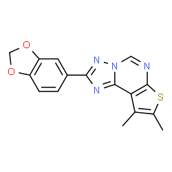 ChemSpider 2D Image | 2-(1,3-Benzodioxol-5-yl)-8,9-dimethylthieno[3,2-e][1,2,4]triazolo[1,5-c]pyrimidine | C16H12N4O2S