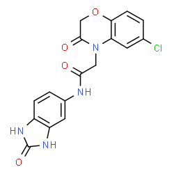 ChemSpider 2D Image | 2-(6-Chloro-3-oxo-2,3-dihydro-4H-1,4-benzoxazin-4-yl)-N-(2-oxo-2,3-dihydro-1H-benzimidazol-5-yl)acetamide | C17H13ClN4O4