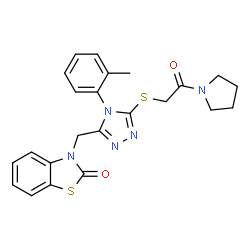 ChemSpider 2D Image | 3-{[4-(2-Methylphenyl)-5-{[2-oxo-2-(1-pyrrolidinyl)ethyl]sulfanyl}-4H-1,2,4-triazol-3-yl]methyl}-1,3-benzothiazol-2(3H)-one | C23H23N5O2S2