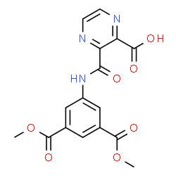 ChemSpider 2D Image | 3-{[3,5-Bis(methoxycarbonyl)phenyl]carbamoyl}-2-pyrazinecarboxylic acid | C16H13N3O7