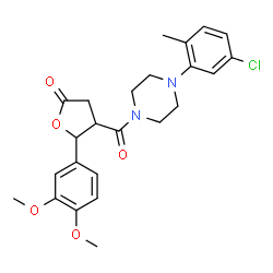 ChemSpider 2D Image | 4-{[4-(5-Chloro-2-methylphenyl)-1-piperazinyl]carbonyl}-5-(3,4-dimethoxyphenyl)dihydro-2(3H)-furanone | C24H27ClN2O5