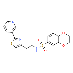 ChemSpider 2D Image | N-{2-[2-(3-Pyridinyl)-1,3-thiazol-4-yl]ethyl}-2,3-dihydro-1,4-benzodioxine-6-sulfonamide | C18H17N3O4S2