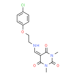 ChemSpider 2D Image | 5-({[2-(4-Chlorophenoxy)ethyl]amino}methylene)-1,3-dimethyl-2,4,6(1H,3H,5H)-pyrimidinetrione | C15H16ClN3O4