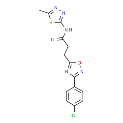 ChemSpider 2D Image | 3-[3-(4-Chlorophenyl)-1,2,4-oxadiazol-5-yl]-N-(5-methyl-1,3,4-thiadiazol-2-yl)propanamide | C14H12ClN5O2S