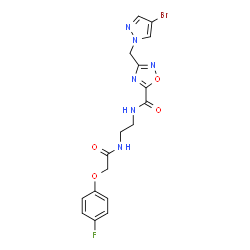 ChemSpider 2D Image | 3-[(4-Bromo-1H-pyrazol-1-yl)methyl]-N-(2-{[(4-fluorophenoxy)acetyl]amino}ethyl)-1,2,4-oxadiazole-5-carboxamide | C17H16BrFN6O4