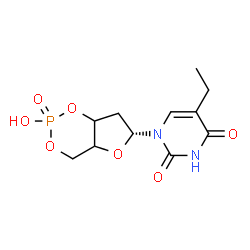 ChemSpider 2D Image | 5-Ethyl-1-[(6R)-2-hydroxy-2-oxidotetrahydro-4H-furo[3,2-d][1,3,2]dioxaphosphinin-6-yl]-2,4(1H,3H)-pyrimidinedione | C11H15N2O7P