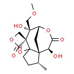 ChemSpider 2D Image | (1S,2R,6S,7R,8R,11S)-5,7,11-Trihydroxy-7-(methoxymethyl)-2-methyl-10H-spiro[9-oxatricyclo[6.3.1.0~1,5~]dodecane-6,3'-oxetane]-2',10-dione | C16H22O8