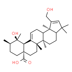 ChemSpider 2D Image | (5aR,5bS,7aS,10R,11R,11aS,13bS)-11-Hydroxy-1-(hydroxymethyl)-3,3,5a,5b,10,11,13b-heptamethyl-3,3a,4,5,5a,5b,6,7,8,9,10,11,11a,13,13a,13b-hexadecahydro-7aH-cyclopenta[a]chrysene-7a-carboxylic acid | C30H46O4