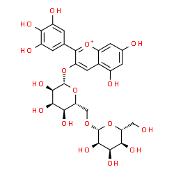 ChemSpider 2D Image | 5,7-Dihydroxy-2-(3,4,5-trihydroxyphenyl)-3-chromeniumyl 6-O-beta-D-allopyranosyl-beta-D-allopyranoside | C27H31O17