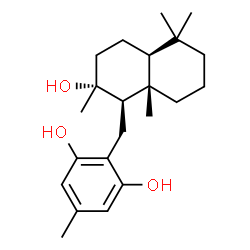 ChemSpider 2D Image | 2-{[(1R,2R,4aS,8aS)-2-Hydroxy-2,5,5,8a-tetramethyldecahydro-1-naphthalenyl]methyl}-5-methyl-1,3-benzenediol | C22H34O3