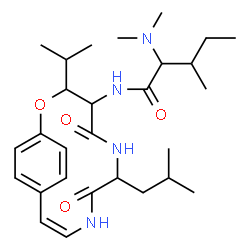 ChemSpider 2D Image | N-[(10Z)-7-Isobutyl-3-isopropyl-5,8-dioxo-2-oxa-6,9-diazabicyclo[10.2.2]hexadeca-1(14),10,12,15-tetraen-4-yl]-N~2~,N~2~-dimethylisoleucinamide | C28H44N4O4