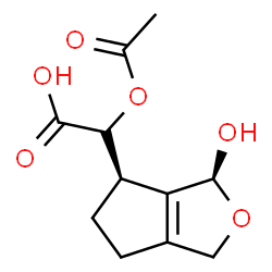 ChemSpider 2D Image | (2R)-Acetoxy[(3S,4R)-3-hydroxy-3,4,5,6-tetrahydro-1H-cyclopenta[c]furan-4-yl]acetic acid | C11H14O6