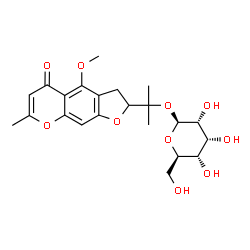 ChemSpider 2D Image | 2-(4-Methoxy-7-methyl-5-oxo-2,3-dihydro-5H-furo[3,2-g]chromen-2-yl)-2-propanyl beta-D-allopyranoside | C22H28O10