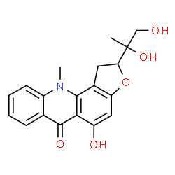 ChemSpider 2D Image | 2-(1,2-Dihydroxy-2-propanyl)-5-hydroxy-11-methyl-1,11-dihydrofuro[2,3-c]acridin-6(2H)-one | C19H19NO5