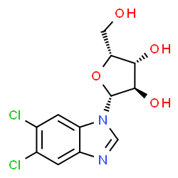 ChemSpider 2D Image | 5,6-Dichloro-1-(beta-D-xylofuranosyl)-1H-benzimidazole | C12H12Cl2N2O4