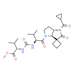 ChemSpider 2D Image | Methyl N-({(2S)-1-[(3a'R,6a'S)-1'-(cyclopropylcarbonyl)-2'-oxohexahydro-4'H-spiro[cyclobutane-1,3'-pyrrolo[3,2-b]pyrrol]-4'-yl]-3-methyl-1-oxo-2-butanyl}carbamoyl)-L-valinate | C25H38N4O6