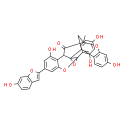 ChemSpider 2D Image | 4-(2,4-Dihydroxyphenyl)-10,18-dihydroxy-8-(6-hydroxy-1-benzofuran-2-yl)-14-methyl-3,5,15-trioxahexacyclo[12.7.1.0~2,4~.0~2,12~.0~6,11~.0~16,21~]docosa-6,8,10,16,18,20-hexaen-13-one | C34H24O10