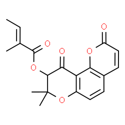 ChemSpider 2D Image | 8,8-Dimethyl-2,10-dioxo-9,10-dihydro-2H,8H-pyrano[2,3-f]chromen-9-yl (2E)-2-methyl-2-butenoate | C19H18O6