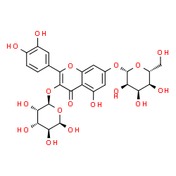 ChemSpider 2D Image | 2-(3,4-Dihydroxyphenyl)-5-hydroxy-3-{[(2S,3S,4S,5S,6R)-3,4,5,6-tetrahydroxytetrahydro-2H-pyran-2-yl]oxy}-7-{[(2S,3R,4R,5S,6R)-3,4,5-trihydroxy-6-(hydroxymethyl)tetrahydro-2H-pyran-2-yl]oxy}-4H-chromen
-4-one | C26H28O17