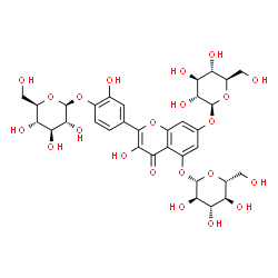ChemSpider 2D Image | 4-[5,7-Bis(beta-D-glucopyranosyloxy)-3-hydroxy-4-oxo-4H-chromen-2-yl]-2-hydroxyphenyl beta-D-glucopyranoside | C33H40O22