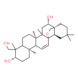 ChemSpider 2D Image | (3beta,5xi,9xi,13xi,14xi,16beta,17alpha)-13,28-Epoxyolean-11-ene-3,16,23-triol | C30H48O4