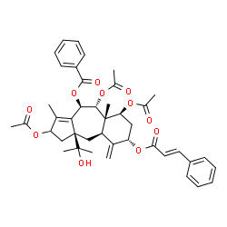 ChemSpider 2D Image | (3aS,4aR,6S,8S,8aS,9R,10R)-2,8,9-Triacetoxy-3a-(2-hydroxy-2-propanyl)-1,8a-dimethyl-5-methylene-6-{[(2E)-3-phenyl-2-propenoyl]oxy}-2,3,3a,4,4a,5,6,7,8,8a,9,10-dodecahydrobenzo[f]azulen-10-yl benzoate | C42H48O11