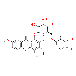 ChemSpider 2D Image | 2,3,4,7-Tetramethoxy-9-oxo-9H-xanthen-1-yl 6-O-beta-D-ribopyranosyl-beta-D-allopyranoside | C28H34O16