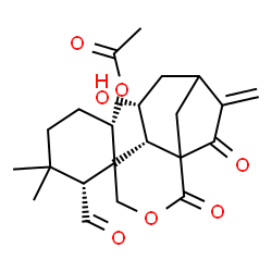 ChemSpider 2D Image | (2S,6R,6'S,7'R)-6-Formyl-7'-hydroxy-5,5-dimethyl-10'-methylene-2',11'-dioxo-3'-oxaspiro[cyclohexane-1,5'-tricyclo[7.2.1.0~1,6~]dodecan]-2-yl acetate | C22H28O7