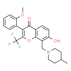 ChemSpider 2D Image | 7-Hydroxy-3-(2-methoxyphenyl)-8-[(4-methyl-1-piperidinyl)methyl]-2-(trifluoromethyl)-4H-chromen-4-one | C24H24F3NO4