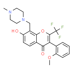ChemSpider 2D Image | 7-Hydroxy-3-(2-methoxyphenyl)-8-[(4-methyl-1-piperazinyl)methyl]-2-(trifluoromethyl)-4H-chromen-4-one | C23H23F3N2O4