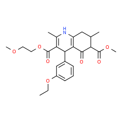 ChemSpider 2D Image | 3-(2-Methoxyethyl) 6-methyl 4-(3-ethoxyphenyl)-2,7-dimethyl-5-oxo-1,4,5,6,7,8-hexahydro-3,6-quinolinedicarboxylate | C25H31NO7